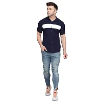 Stylish Navy Blue Cotton Blend Short Sleeves Regular Fit Casual Shirt For Men-thumb3