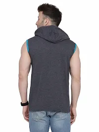 Stylish Grey Cotton Blend Solid Sleeveless Hoodies For Men-thumb1