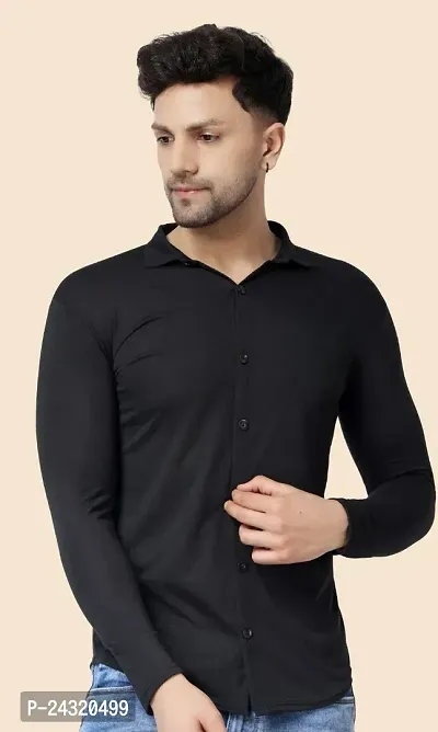 Stylish Black Cotton Blend Long Sleeves Regular Fit Casual Shirt For Men-thumb0