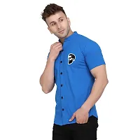 Stylish Blue Cotton Blend Short Sleeves Regular Fit Casual Shirt For Men-thumb2