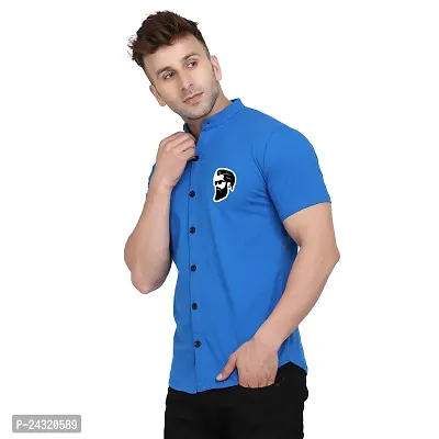 Stylish Blue Cotton Blend Short Sleeves Regular Fit Casual Shirt For Men-thumb3