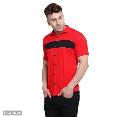 Stylish Red Cotton Blend Short Sleeves Regular Fit Casual Shirt For Men-thumb3