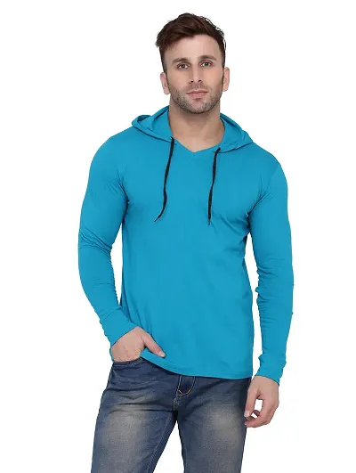 Stylish Cotton Blend Solid Long Sleeves Hoodies For Men