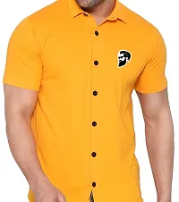 Stylish Yellow Cotton Blend Solid Short Sleeves Shirt For Men-thumb3