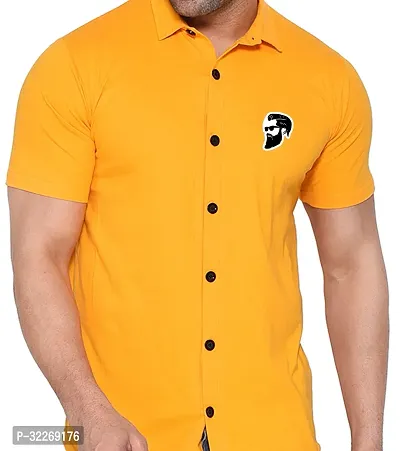 Stylish Yellow Cotton Blend Solid Short Sleeves Shirt For Men-thumb4