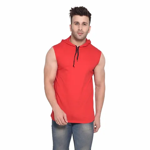 Stylish Blend Solid Sleeveless Hoodies For Men