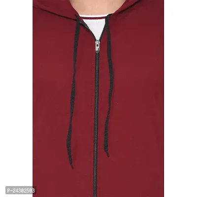 Stylish Maroon Cotton Blend Solid Short Sleeves Hoodies For Men-thumb5