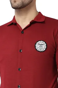 Stylish Maroon Cotton Blend Short Sleeves Regular Fit Casual Shirt For Men-thumb3