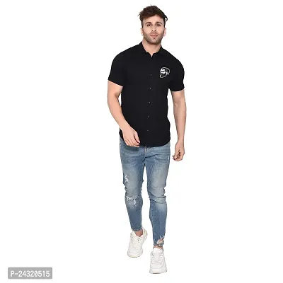 Stylish Black Cotton Blend Short Sleeves Regular Fit Casual Shirt For Men-thumb4