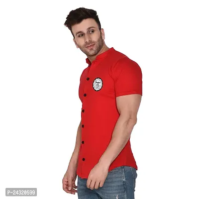 Stylish Red Cotton Blend Short Sleeves Regular Fit Casual Shirt For Men-thumb3