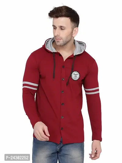 Stylish Maroon Cotton Blend Solid Long Sleeves Hoodies For Men