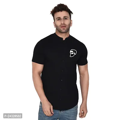 Stylish Black Cotton Blend Short Sleeves Regular Fit Casual Shirt For Men-thumb0