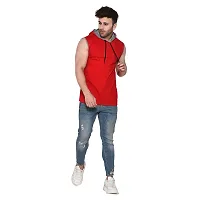 Stylish Multicoloured Cotton Blend Solid Sleeveless Hoodies For Men-thumb4