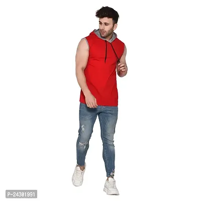 Stylish Multicoloured Cotton Blend Solid Sleeveless Hoodies For Men-thumb5