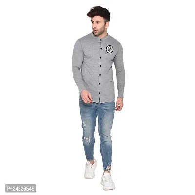 Stylish Silver Cotton Blend Long Sleeves Regular Fit Casual Shirt For Men-thumb4