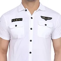 Stylish White Cotton Blend Short Sleeves Regular Fit Casual Shirt For Men-thumb4