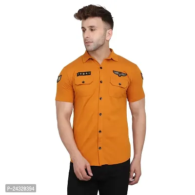 Stylish Mustard Cotton Blend Short Sleeves Regular Fit Casual Shirt For Men-thumb0