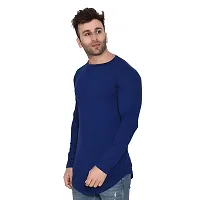 Stylish Blue Cotton Blend Long Sleeves Solid T-Shirt For Men-thumb2