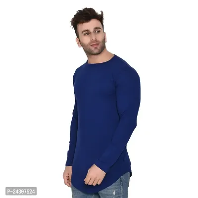 Stylish Blue Cotton Blend Long Sleeves Solid T-Shirt For Men-thumb3