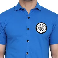 Stylish Blue Cotton Blend Short Sleeves Regular Fit Casual Shirt For Men-thumb4