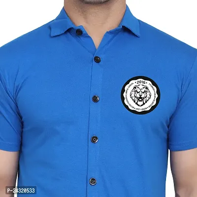 Stylish Blue Cotton Blend Short Sleeves Regular Fit Casual Shirt For Men-thumb5