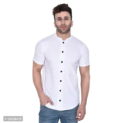 Stylish White Cotton Blend Short Sleeves Regular Fit Casual Shirt For Men