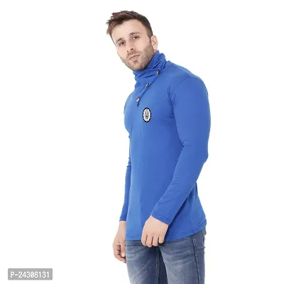 Stylish Blue Cotton Blend Long Sleeves Solid T-Shirt For Men-thumb3