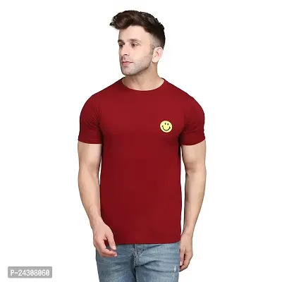 Stylish Maroon Cotton Blend Short Sleeves Solid T-Shirt For Men-thumb0