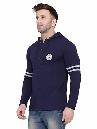 Stylish Navy Blue Cotton Blend Solid Long Sleeves Hoodies For Men-thumb2