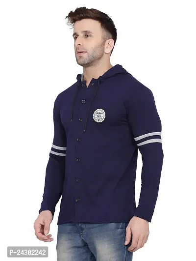 Stylish Navy Blue Cotton Blend Solid Long Sleeves Hoodies For Men-thumb3