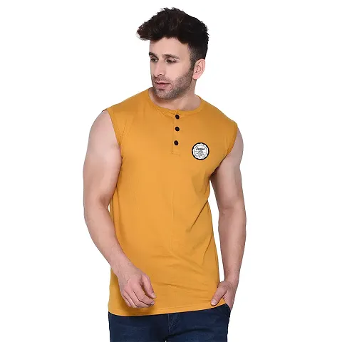 Stylish Cotton Blend Sleeveless Solid T-Shirt For Men