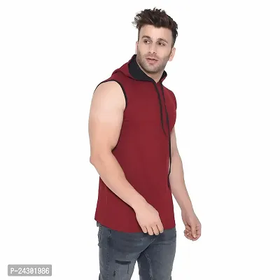 Stylish Multicoloured Cotton Blend Solid Sleeveless Hoodies For Men-thumb5