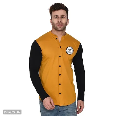 Stylish Golden Cotton Blend Long Sleeves Regular Fit Casual Shirt For Men-thumb0