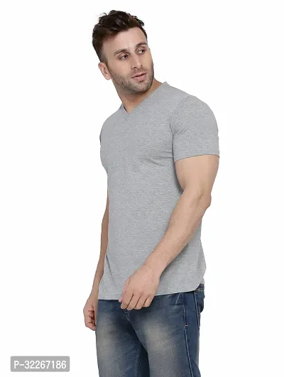 Stylish Cotton Blend Silver Solid Tees For Men-thumb3