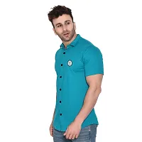 Stylish Turquoise Cotton Blend Solid Short Sleeves Shirt For Men-thumb2