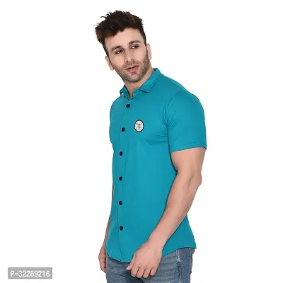 Stylish Turquoise Cotton Blend Solid Short Sleeves Shirt For Men-thumb3