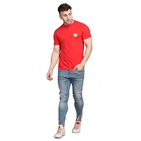 Stylish Red Cotton Blend Short Sleeves Solid T-Shirt For Men-thumb3