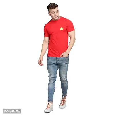 Stylish Red Cotton Blend Short Sleeves Solid T-Shirt For Men-thumb4