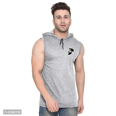 Stylish Silver Cotton Blend Solid Sleeveless Hoodies For Men-thumb0