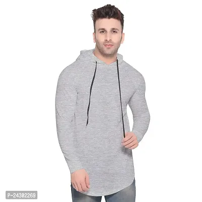 Stylish Silver Cotton Blend Solid Long Sleeves Hoodies For Men