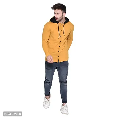 Stylish Golden Cotton Blend Solid Long Sleeves Hoodies For Men-thumb3