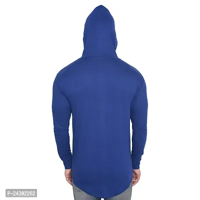 Stylish Blue Cotton Blend Solid Long Sleeves Hoodies For Men-thumb2