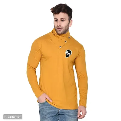 Stylish Golden Cotton Blend Long Sleeves Solid T-Shirt For Men-thumb0