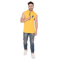 Stylish Yellow Cotton Blend Solid Sleeveless Hoodies For Men-thumb3