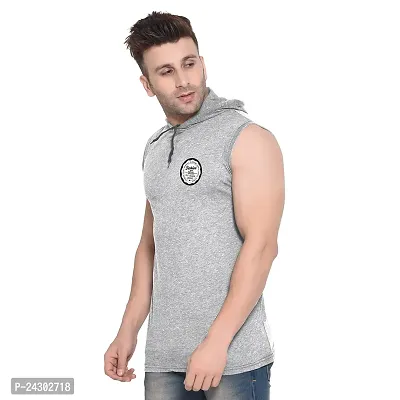 Stylish Silver Cotton Blend Solid Sleeveless Hoodies For Men-thumb3