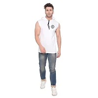 Stylish White Cotton Blend Solid Sleeveless Hoodies For Men-thumb3