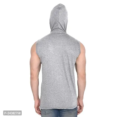 Stylish Silver Cotton Blend Solid Sleeveless Hoodies For Men-thumb2