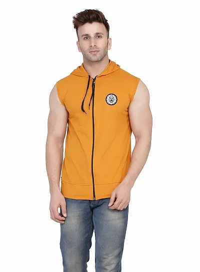 Stylish Blend Solid Sleeveless Hoodies For Men