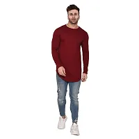 Stylish Maroon Cotton Blend Long Sleeves Solid T-Shirt For Men-thumb3