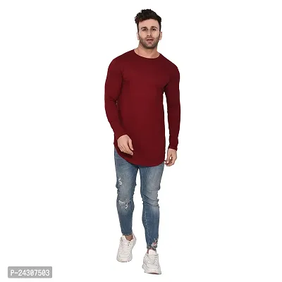 Stylish Maroon Cotton Blend Long Sleeves Solid T-Shirt For Men-thumb4